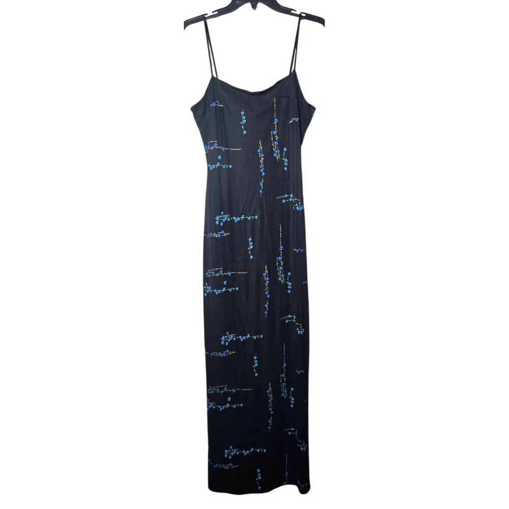 PS Per Seption Black Dark Floral‎ Floral Maxi Dress Large Y2K Whimsigoth Fairy